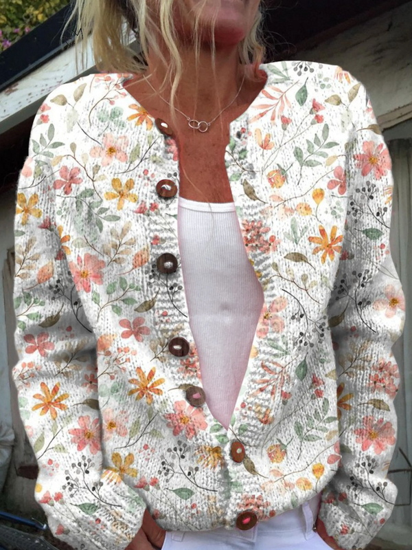 Ambroisine | Cardigan en maille à motif floral vintage