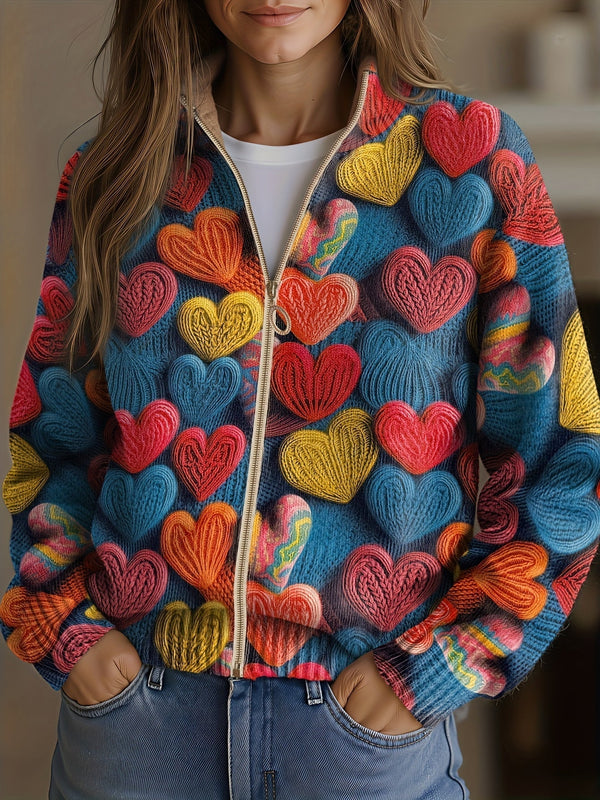 Beatrix | Maille texturée à motif de cœurs multicolores