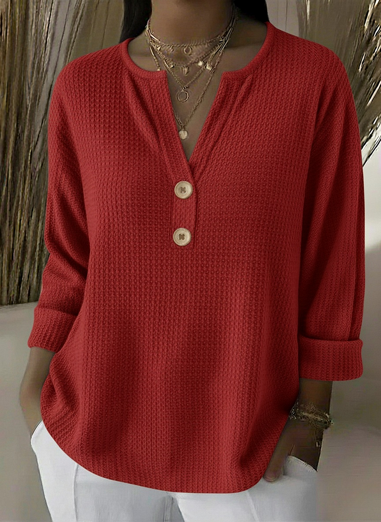 Lucía | T-Shirt Henley Gaufré à Boutons