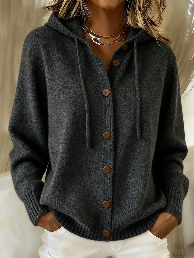 Begoña | Gilet en Maille à Capuche et Boutons