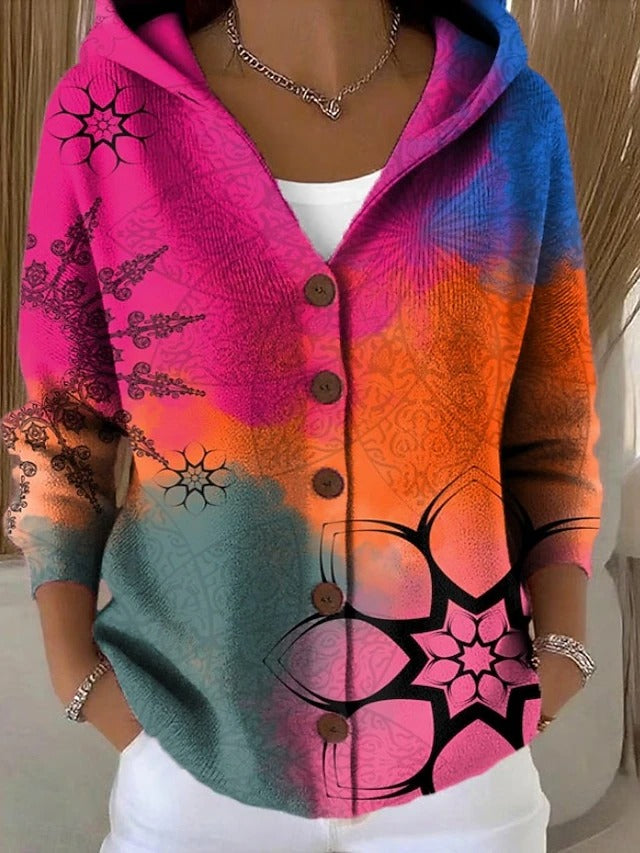 Paloma | Gilet en Maille Imprimé à Capuche