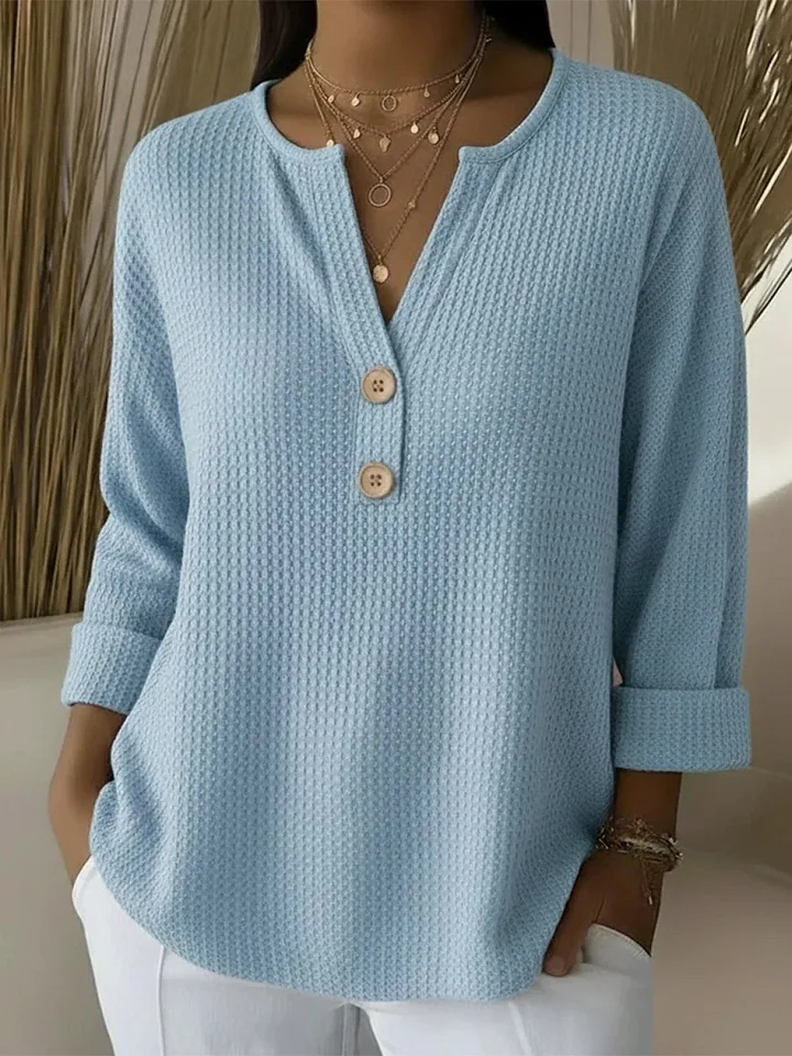 Lucía | T-Shirt Henley Gaufré à Boutons