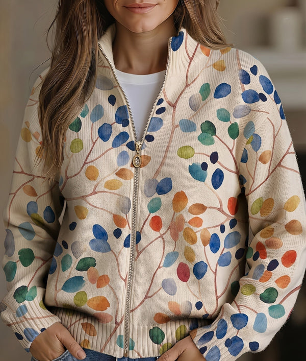 Babette | Cardigan zippé à imprimé de feuilles botaniques